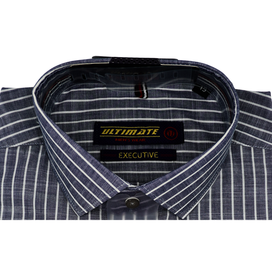grey black with White Vertical Stripes Men's dress shirt